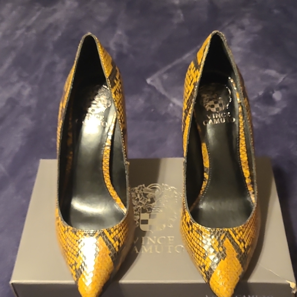 Vince Camuto Brown and Black Snake Print Heels